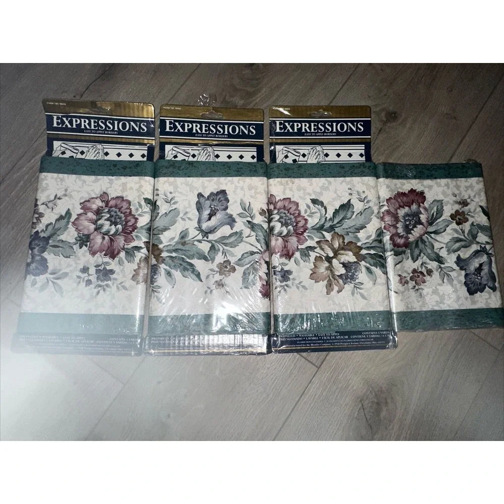 Vintage‎ Qty 4 Expressions Wallpaper Border Floral Green Trim Pre-pasted Sealed